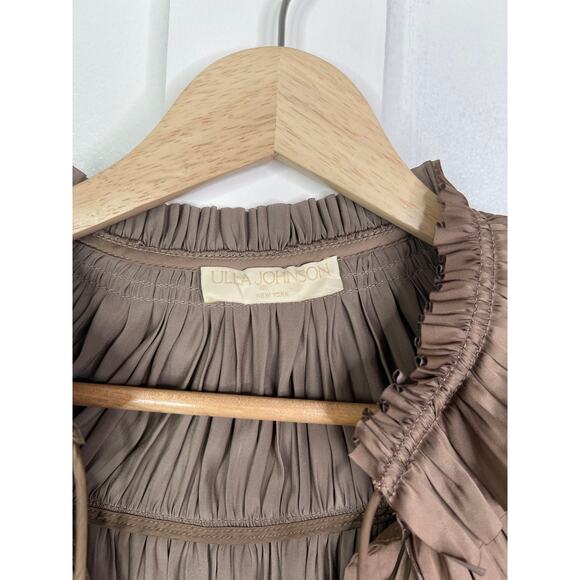 NEW Ulla Johnson Lucy Tiered Long Sleeves Ruffled Neck Blouse Mica Brown Size: 4 - Picture 4 of 7